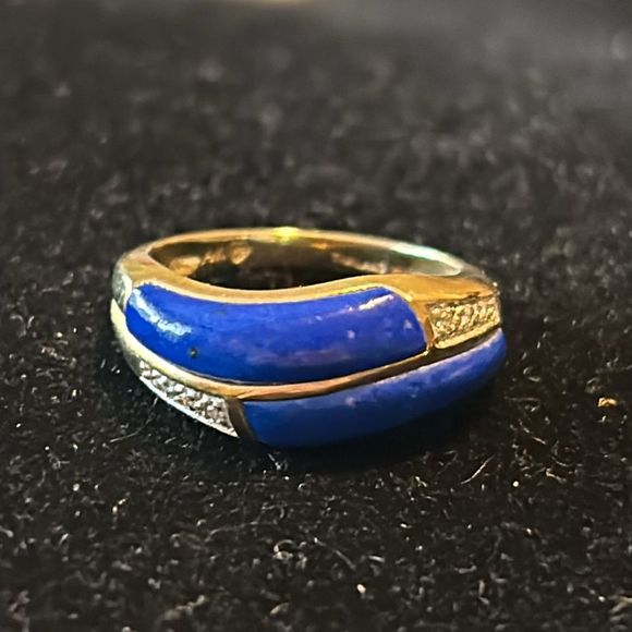 VTG 14K Gold Lapis and Diamond Ring, Size 5.5 - Picture 1 of 13